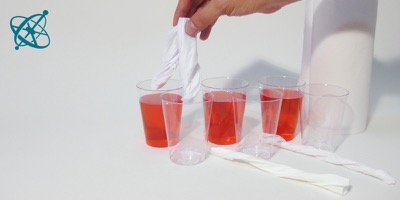 Ciênsação experimento mão na massa para sala de aula: Jogo do pavio ( química, água, ação capilar)